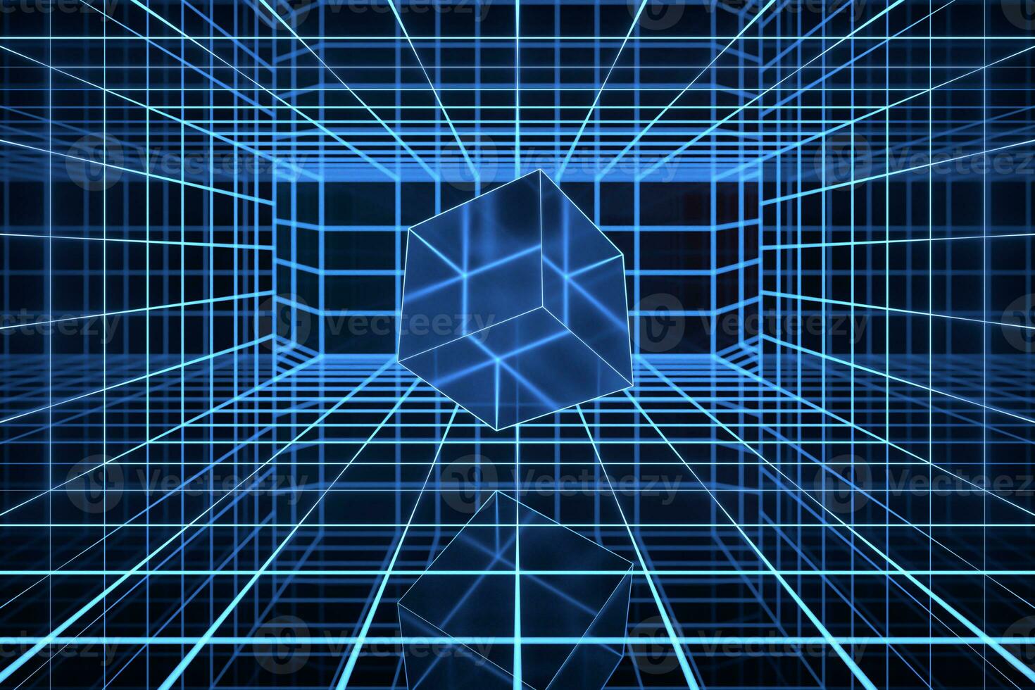 Cyberspace tunnel with geometry cube, 3d rendering. photo