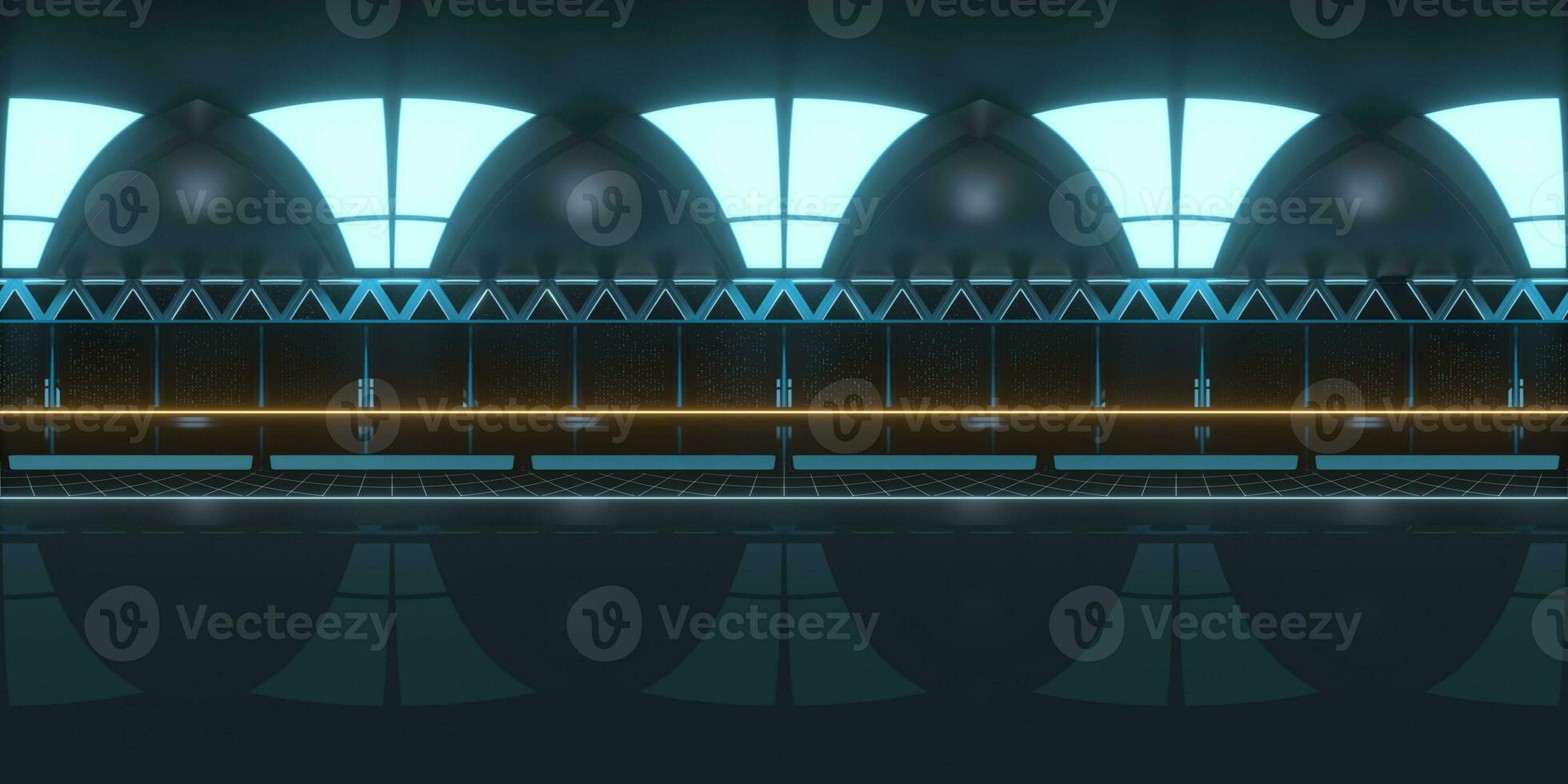 Empty round science fiction room, 360 panorama, 3d rendering. photo
