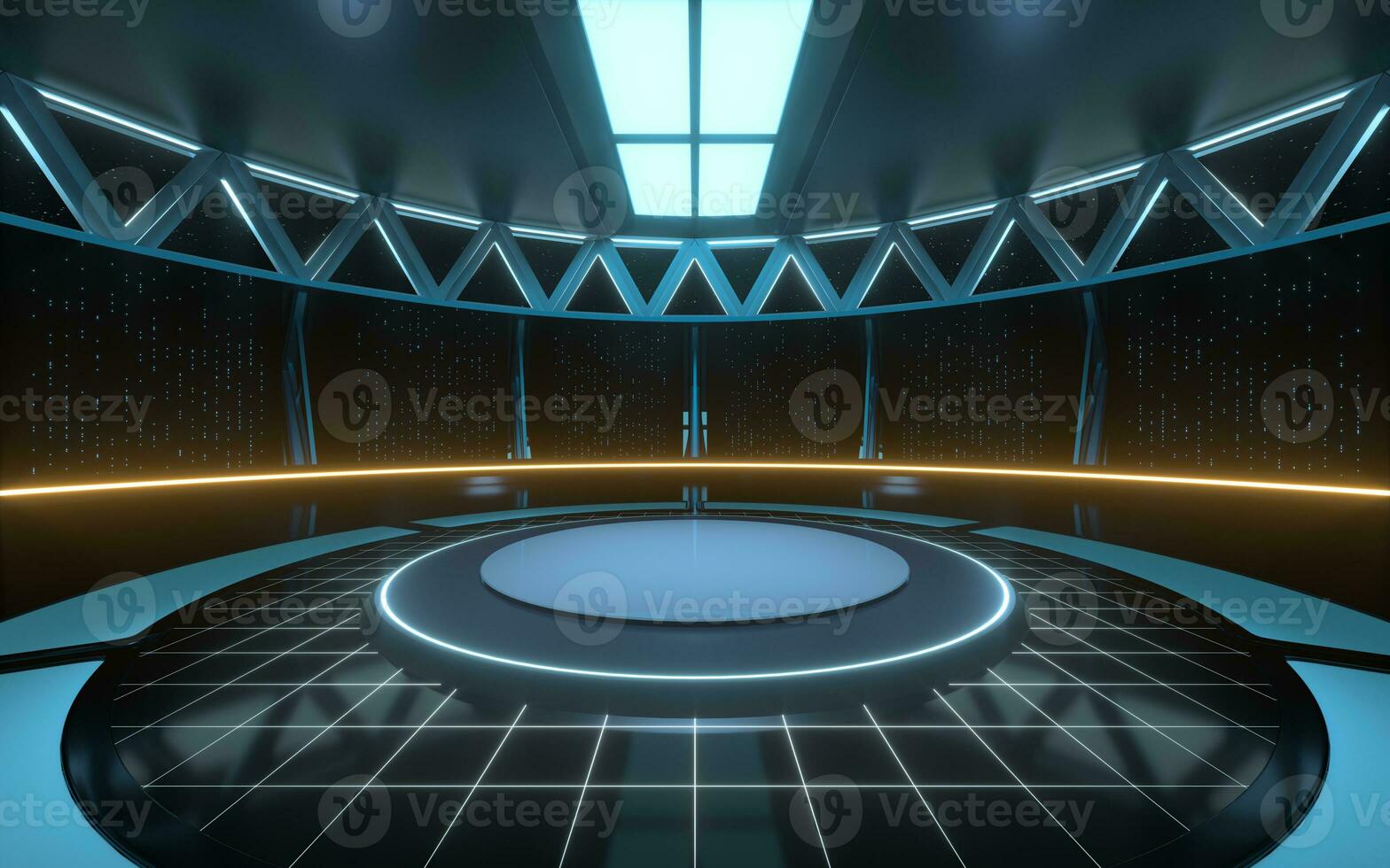 Empty round science fiction room, 3d rendering. photo