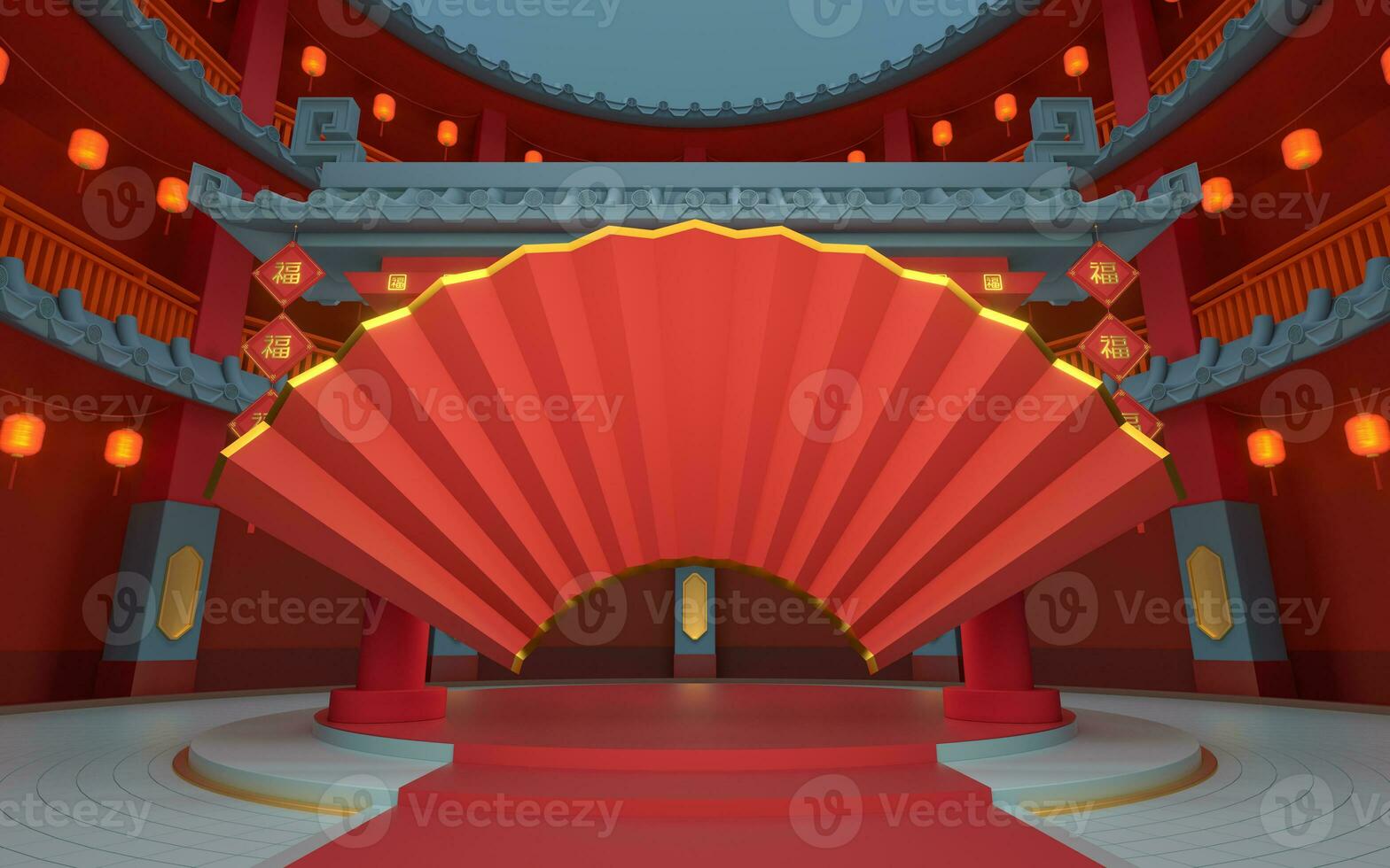 Fold fan with Chinese classical background, 3d rendering photo