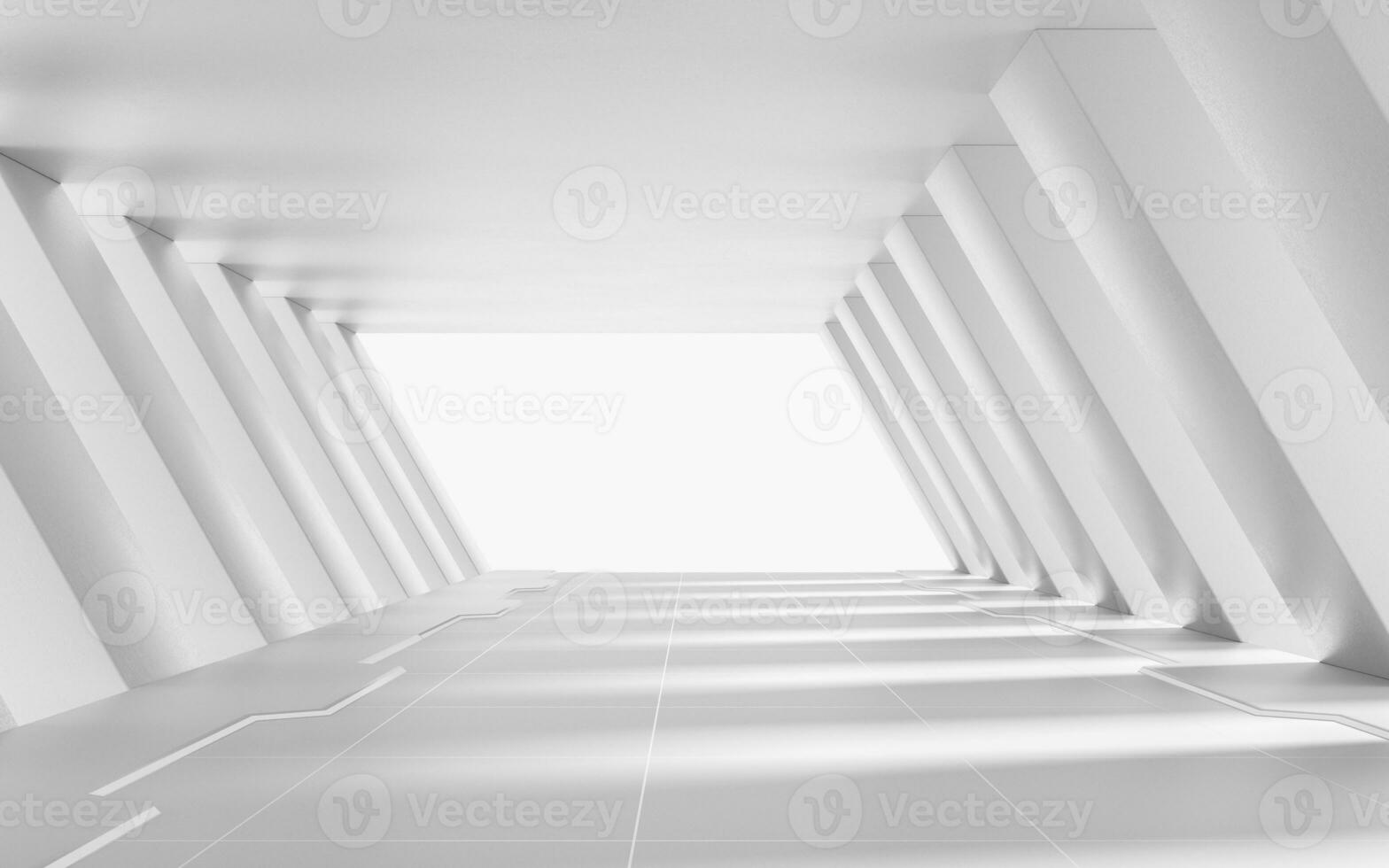 blanco vacío túnel, 3d representación. foto