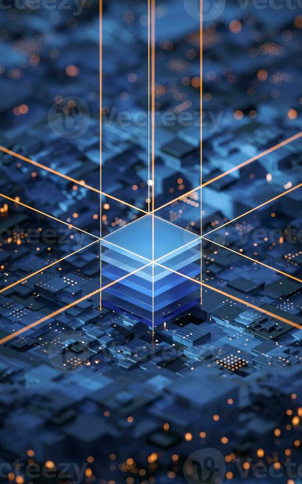 Circuit and materials, science and technology, 3d rendering. photo