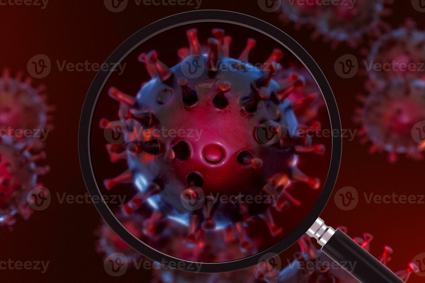 Coronavirus and microscope,medicine and science,abstract conception,3d rendering. photo