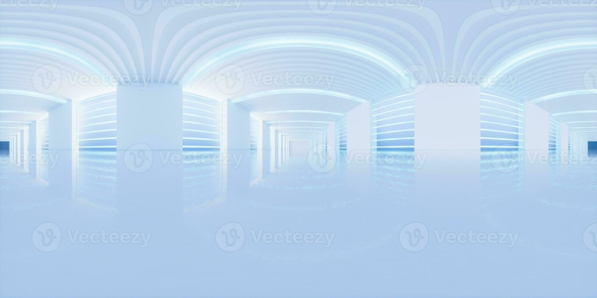 Empty white tunnel, 3d rendering. 360-degree seamless panoramic view. photo