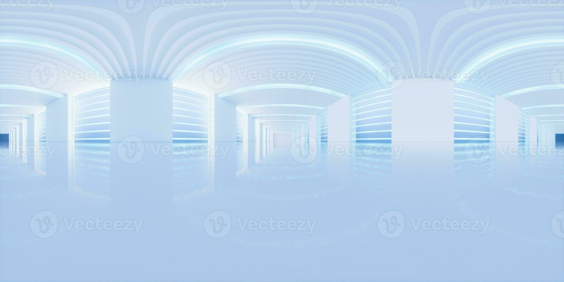 Empty white tunnel, 3d rendering. 360-degree seamless panoramic view. photo