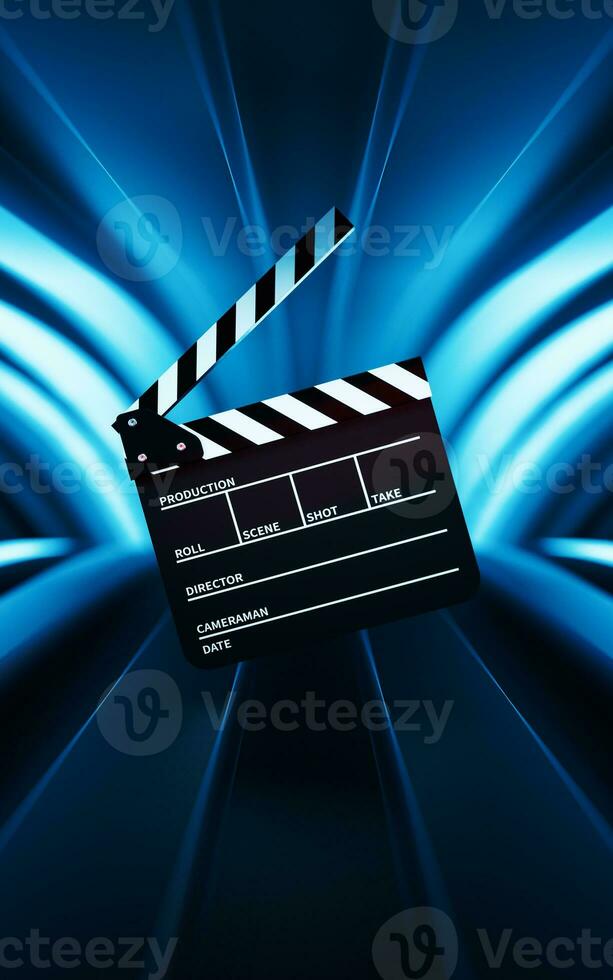 Clapper board in a room, 3d rendering. photo