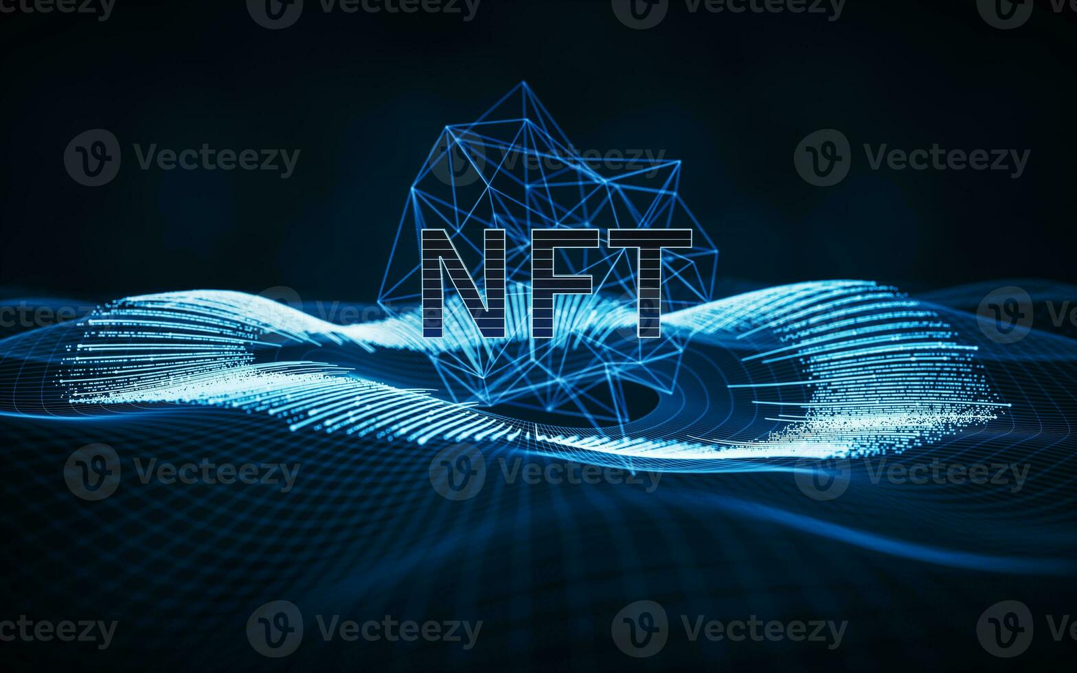 NFT nonfungible tokens concept with digital lines, 3d rendering. photo