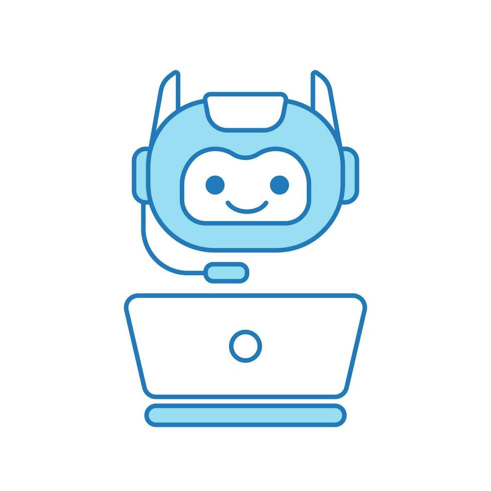 Virtual Assistant or Chat Bot Icon with Laptop and Headset Symbol vector