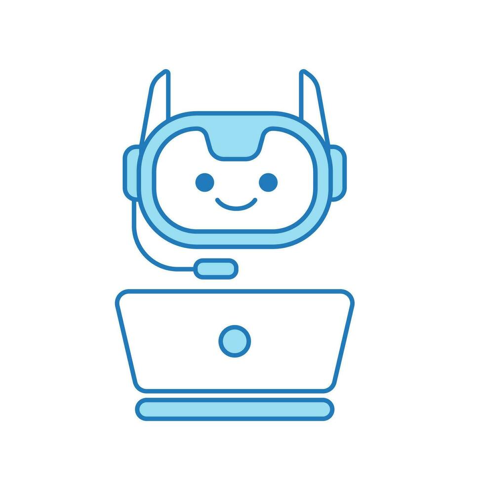 Virtual Assistant or Chat Bot Icon with Laptop and Headset Symbol vector