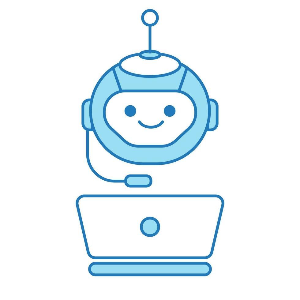 Virtual Assistant or Chat Bot Icon with Laptop and Headset Symbol vector