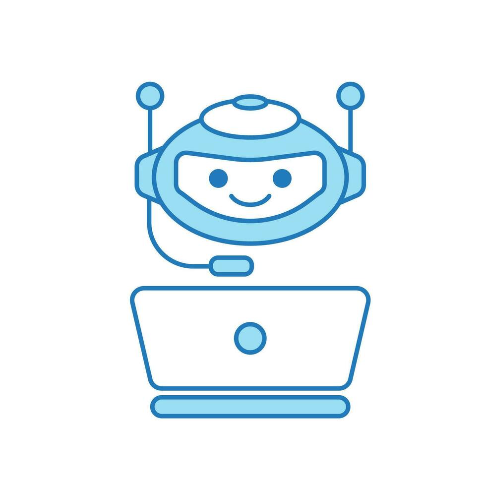 Virtual Assistant or Chat Bot Icon with Laptop and Headset Symbol vector