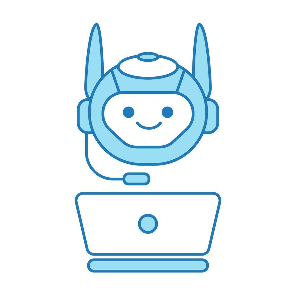 Virtual Assistant or Chat Bot Icon with Laptop and Headset Symbol vector