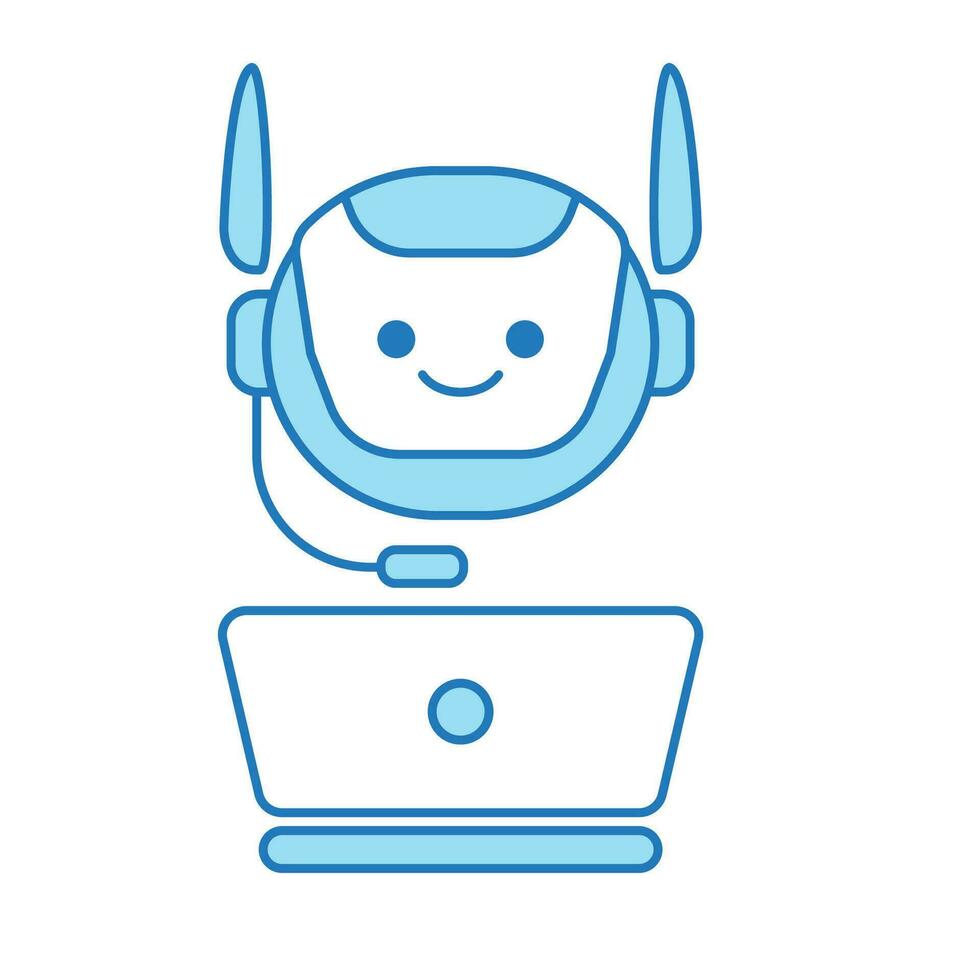 Virtual Assistant or Chat Bot Icon with Laptop and Headset Symbol vector