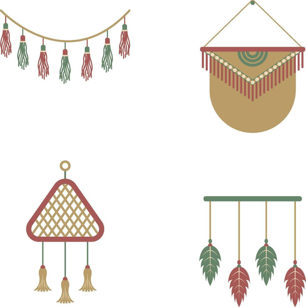 Aesthetic Wall Hanging Decoration Vector Illustration. Pro Vector