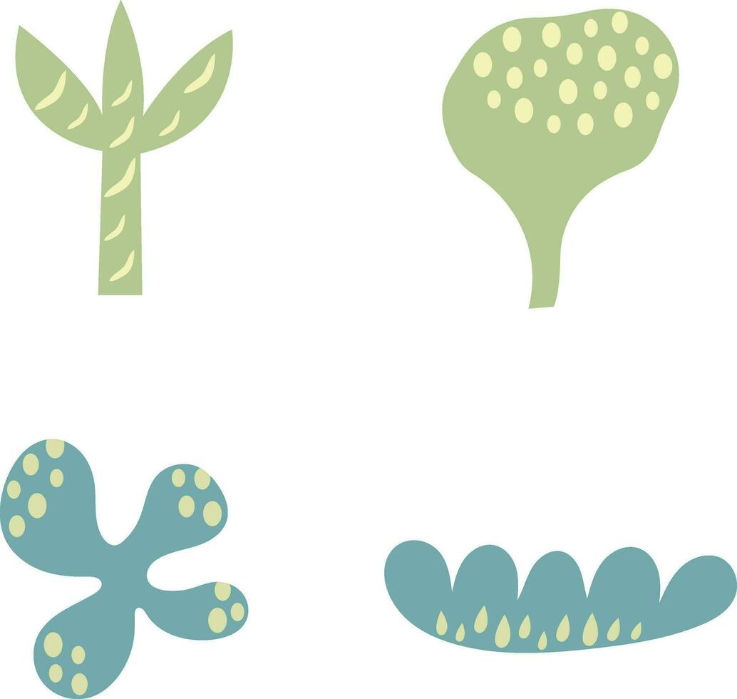 Abstract Botanical Cutout Vector Illustration Set. Pro Vector