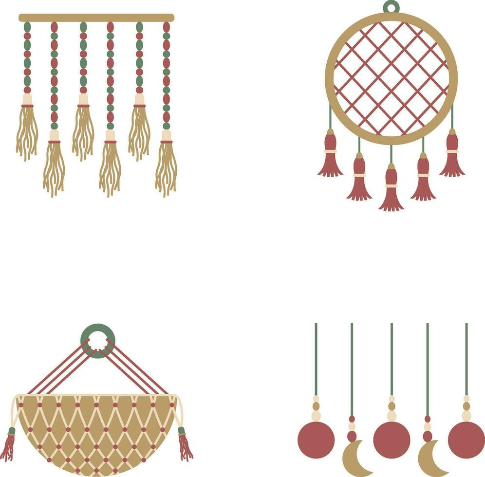 Aesthetic Wall Hanging Decoration Vector Illustration. Pro Vector
