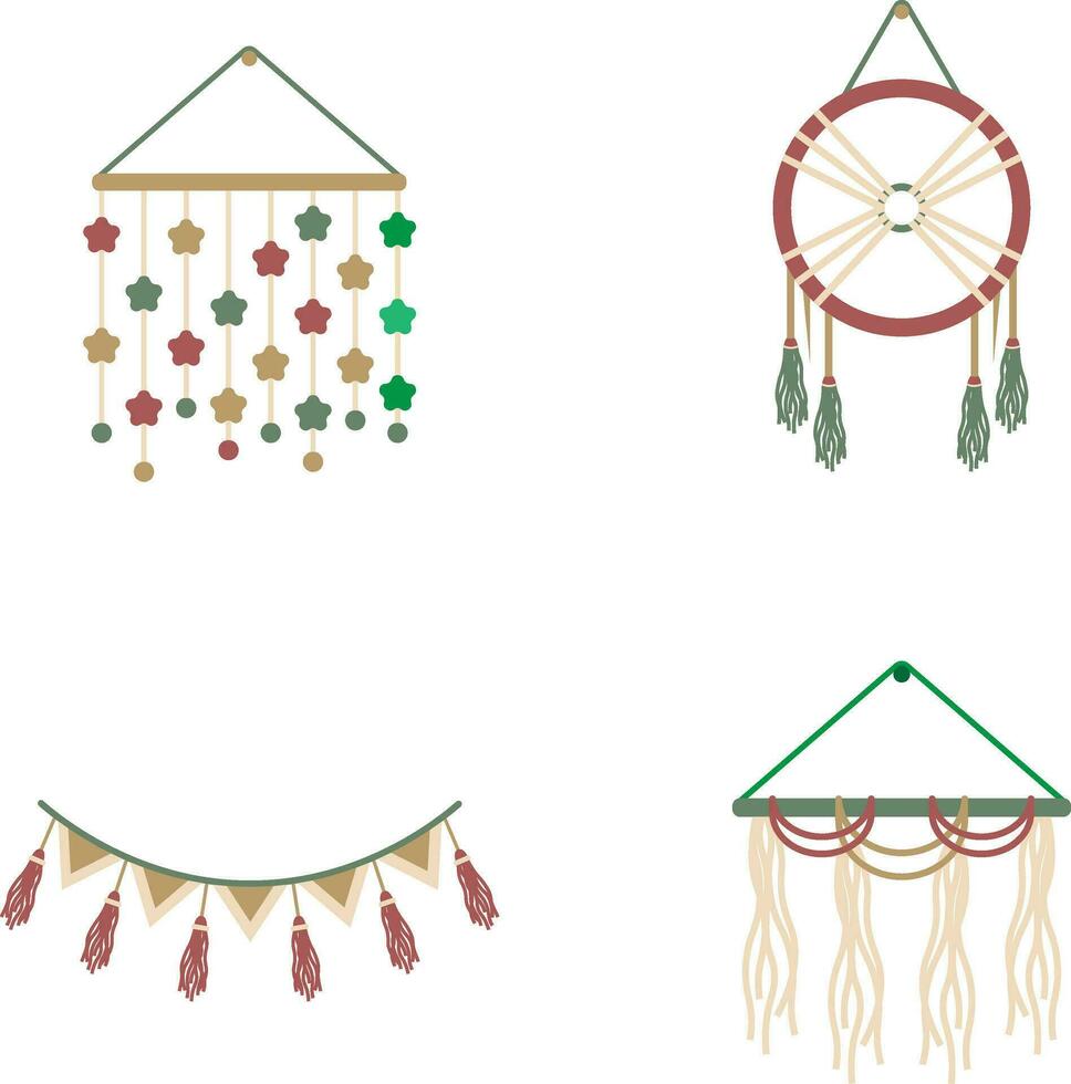 Aesthetic Wall Hanging Decoration Vector Illustration. Pro Vector