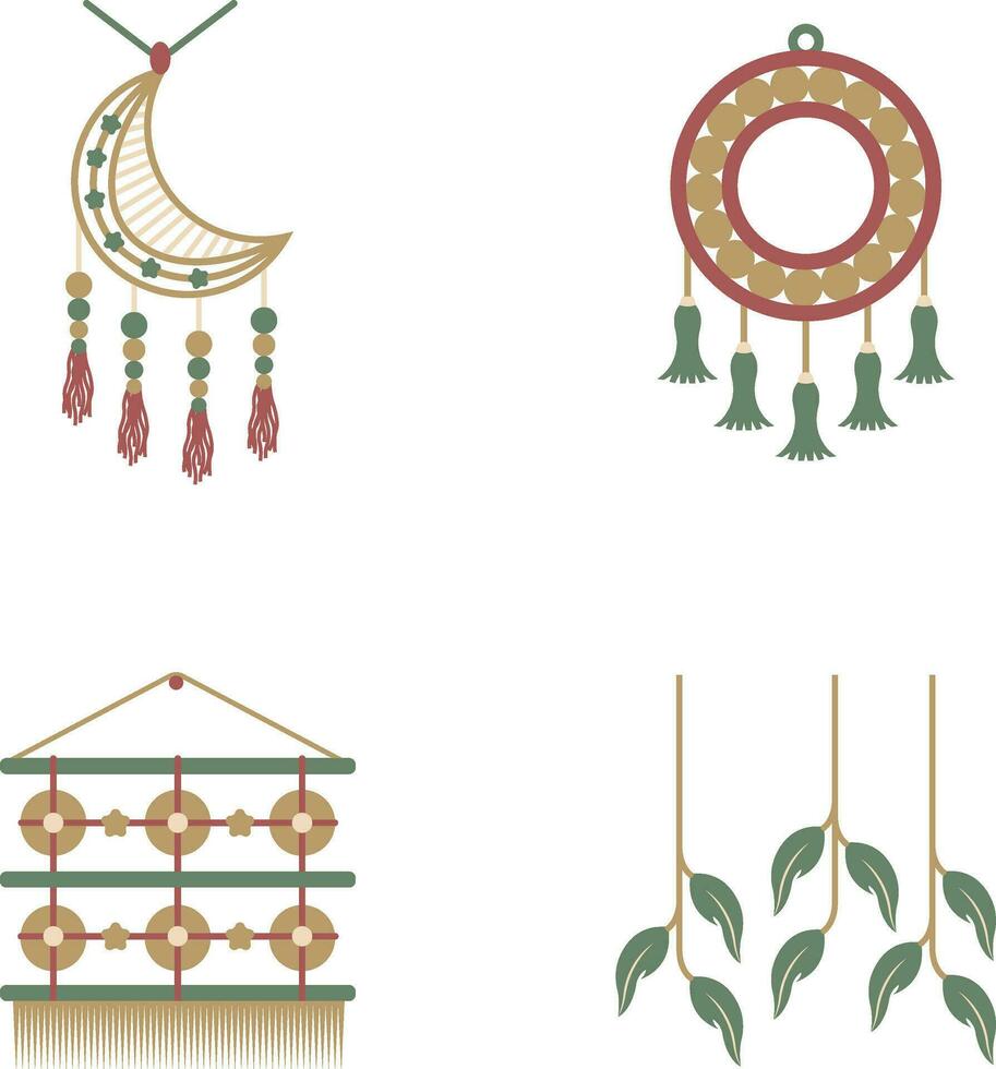 Aesthetic Wall Hanging Decoration Vector Illustration. Pro Vector