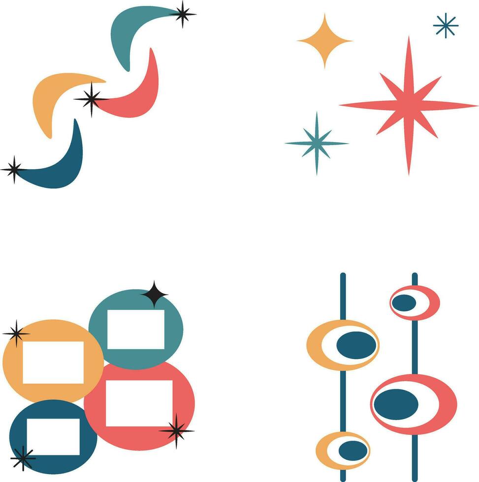 Modern Retro Mid Century Pattern Illustration Collection. Pro Vector