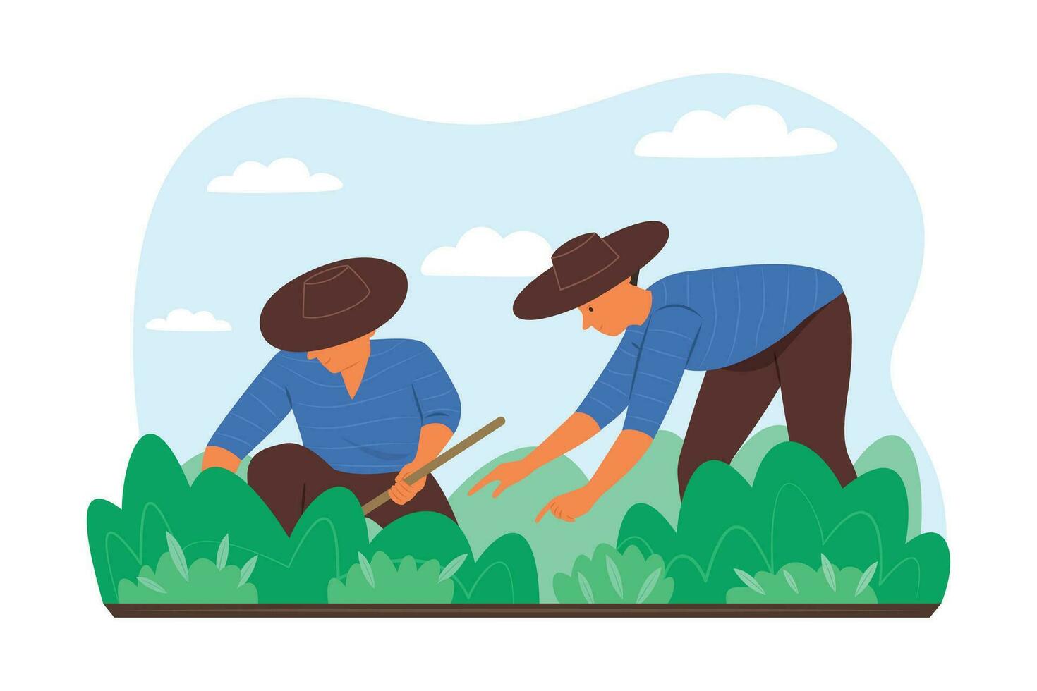 Male Farmers Planting Vegetables in Garden vector