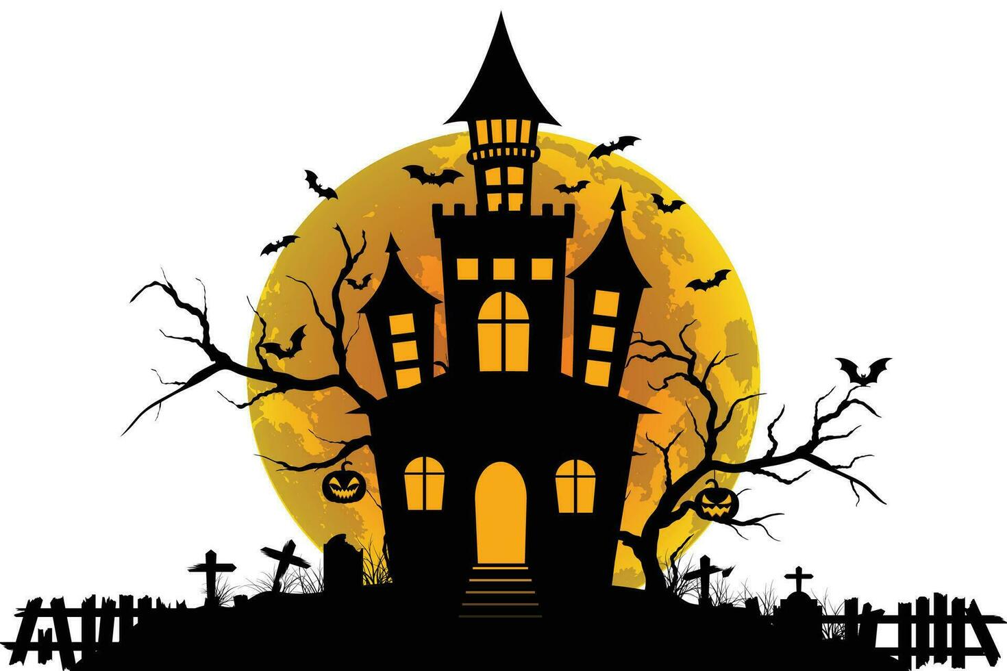 Haunted house halloween with fullmoon vector