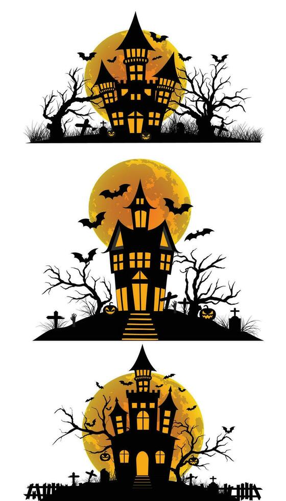 Haunted house halloween with fullmoon vector