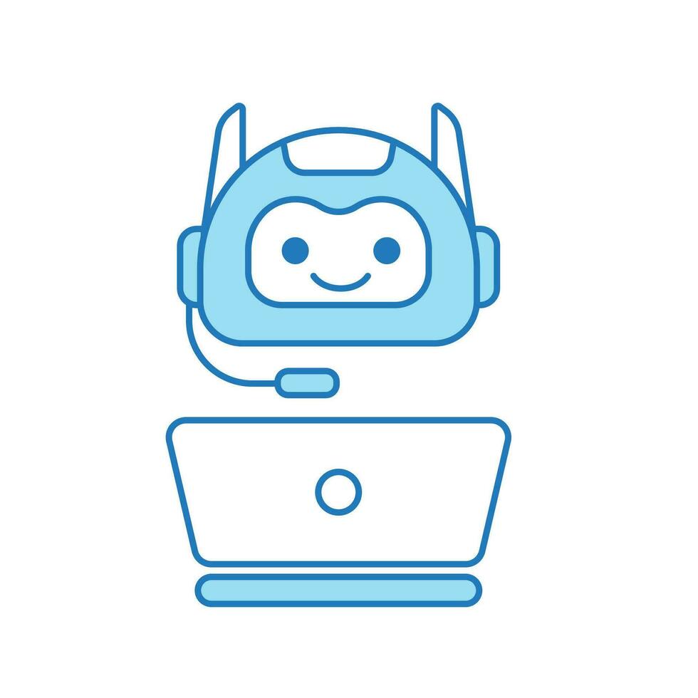 Virtual Assistant or Chat Bot Icon with Laptop and Headset Symbol vector