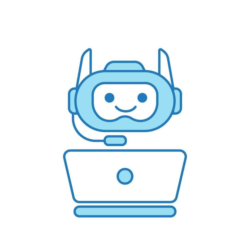 Virtual Assistant or Chat Bot Icon with Laptop and Headset Symbol vector
