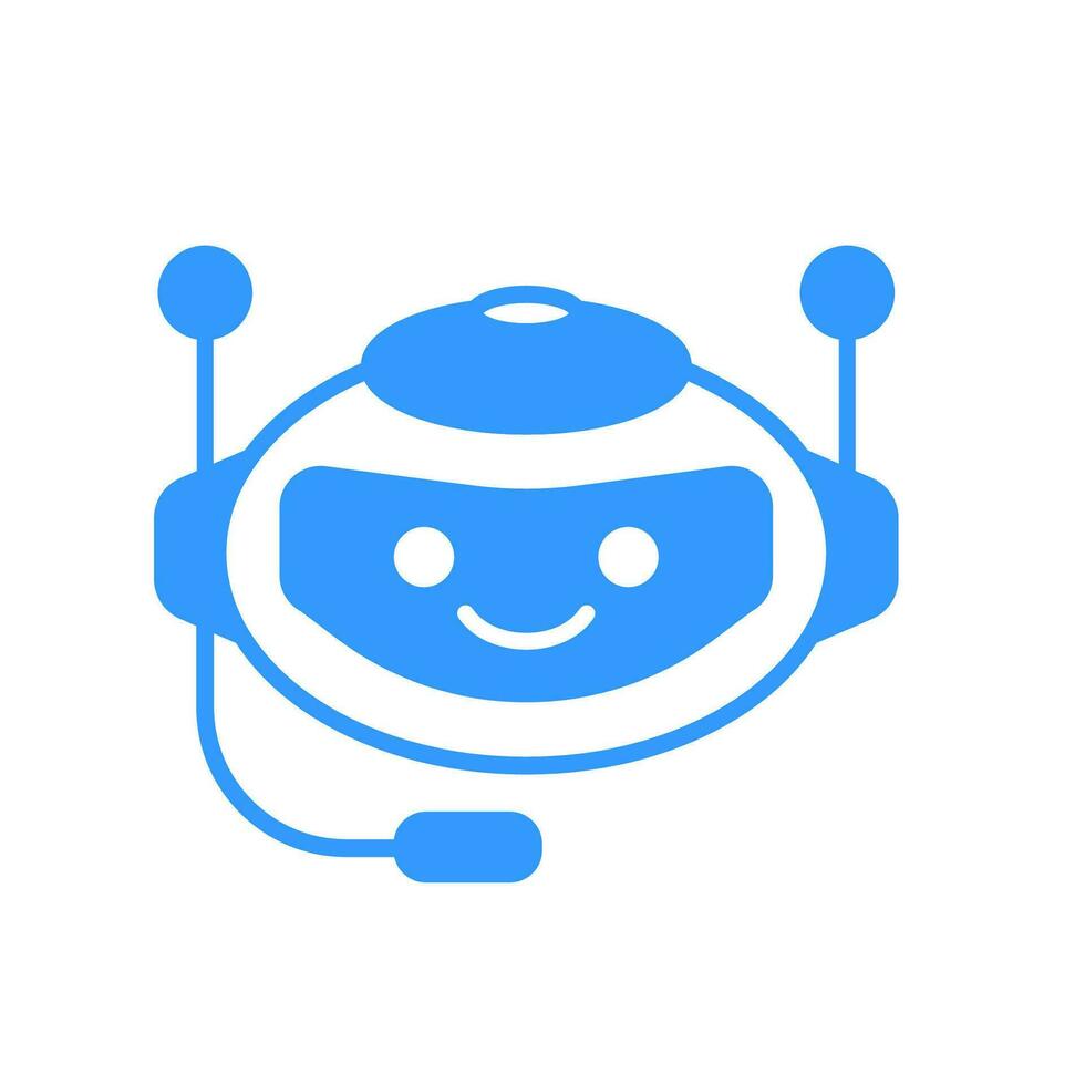 Robotic Assistant Icon with Headset Sign. Robot Chat Bot Icon Design vector
