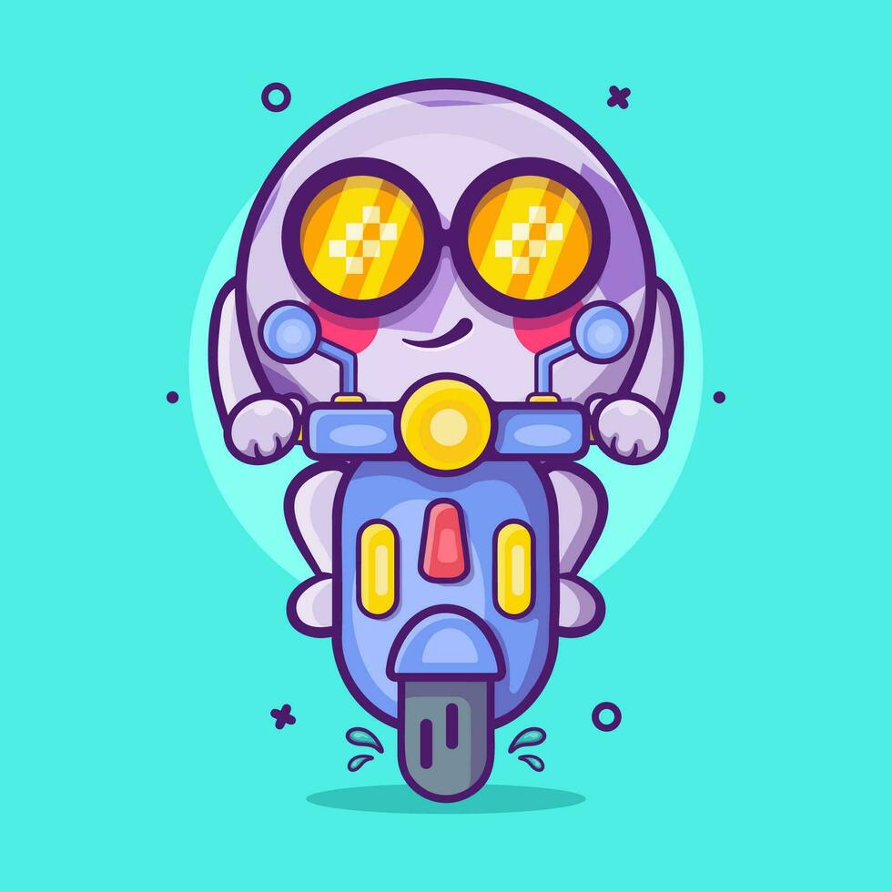 frio fútbol pelota personaje mascota montando scooter motocicleta aislado dibujos animados en plano estilo diseño vector