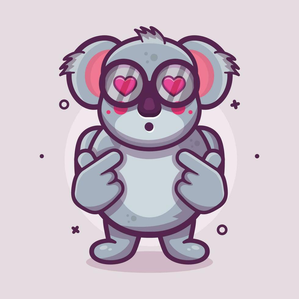 kawaii coala animal personaje mascota con amor firmar mano gesto aislado dibujos animados en plano estilo diseño vector