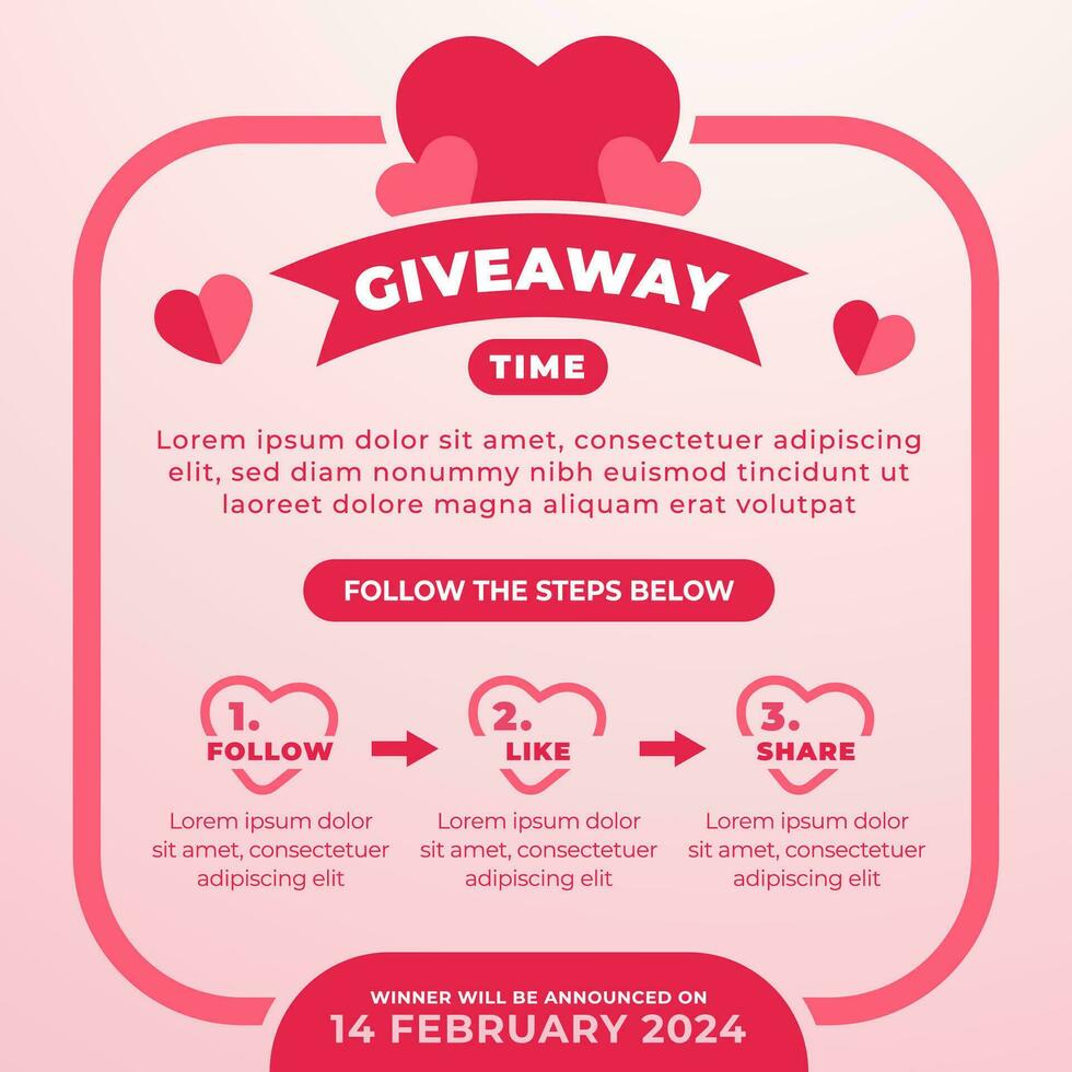 Giveaway contest concept for social media post design template with valentine's day theme vector