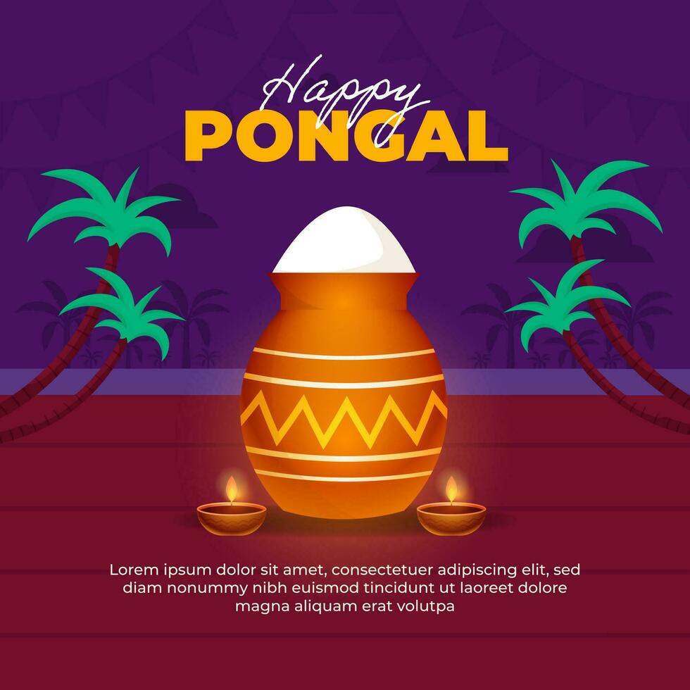 Happy Pongal religious festival of South India celebration. Vector illustration