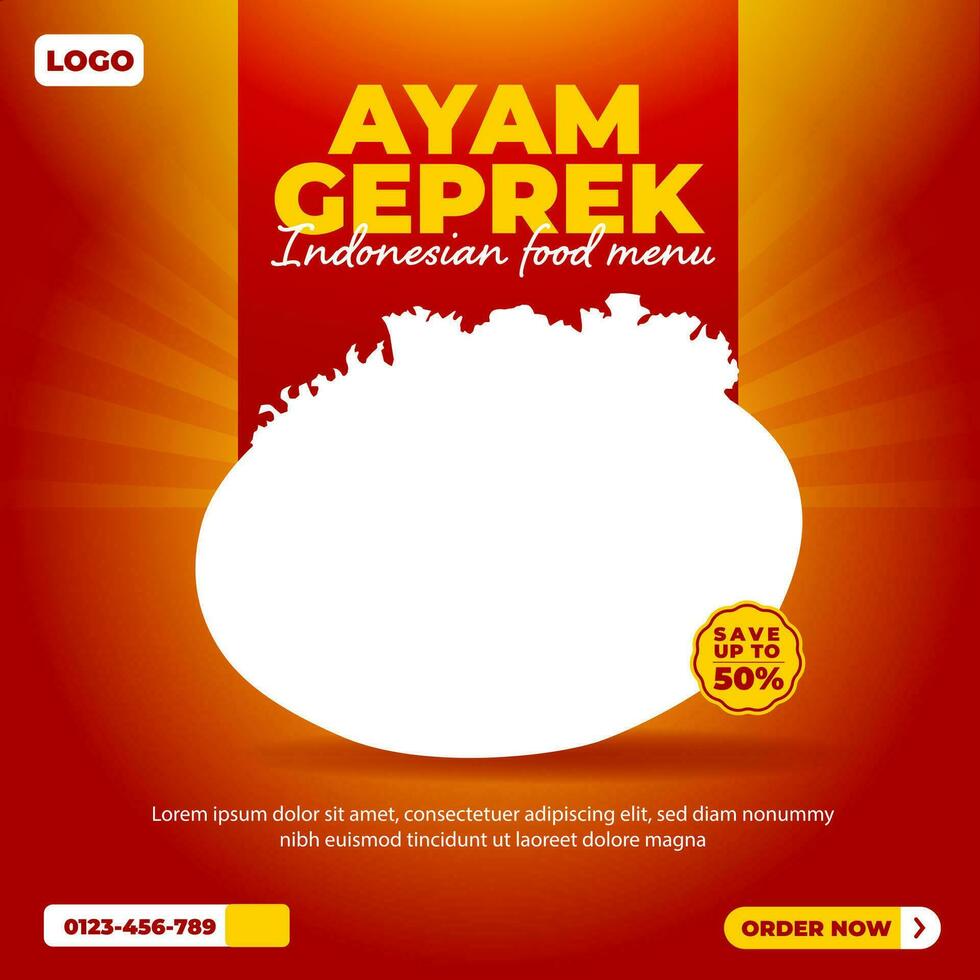 ayam geprek indonesio comida menú social medios de comunicación enviar diseño modelo vector