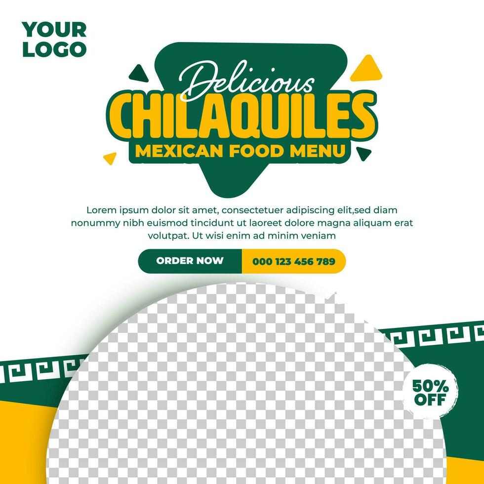 Delicious chilaquiles mexican food menu social media post design template vector