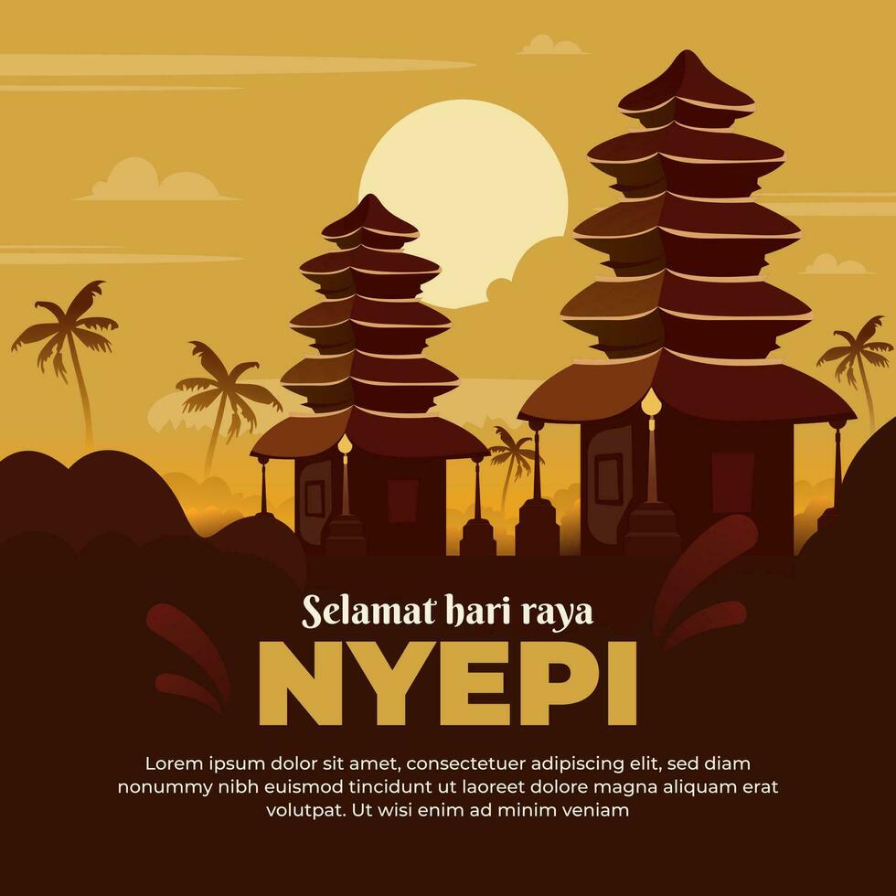 Greeting Bali Day of Silence or Hari Raya Nyepi social media post design template vector