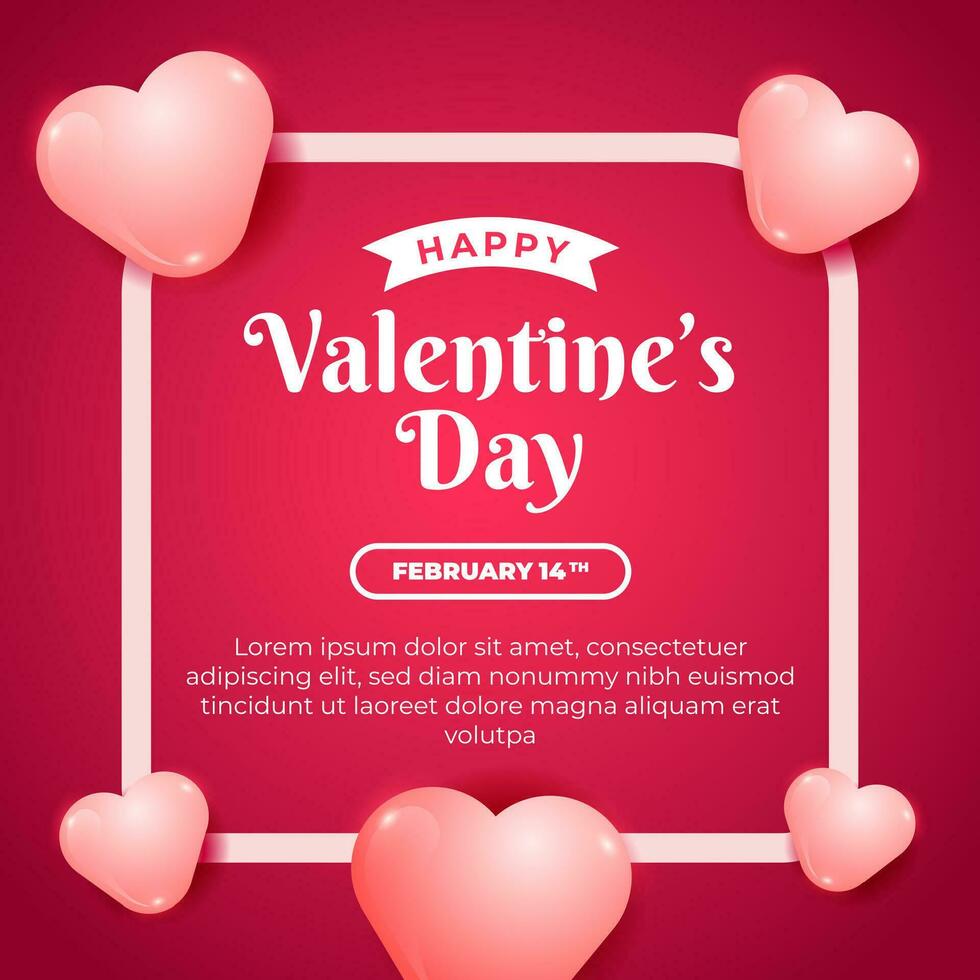 Happy Valentine's Day social media post template with Beautiful ornament of love vector