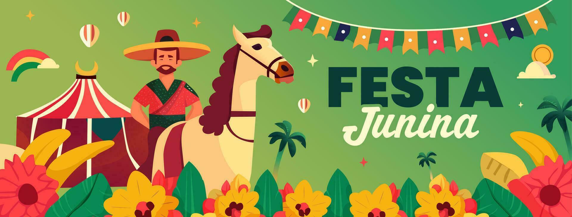 Festa Junina illustration for social media header design template vector