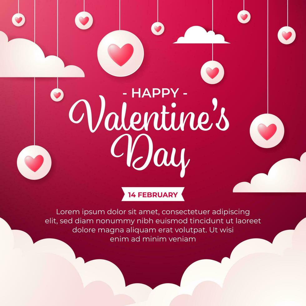 Happy Valentine's Day social media post template with Beautiful ornament of love vector