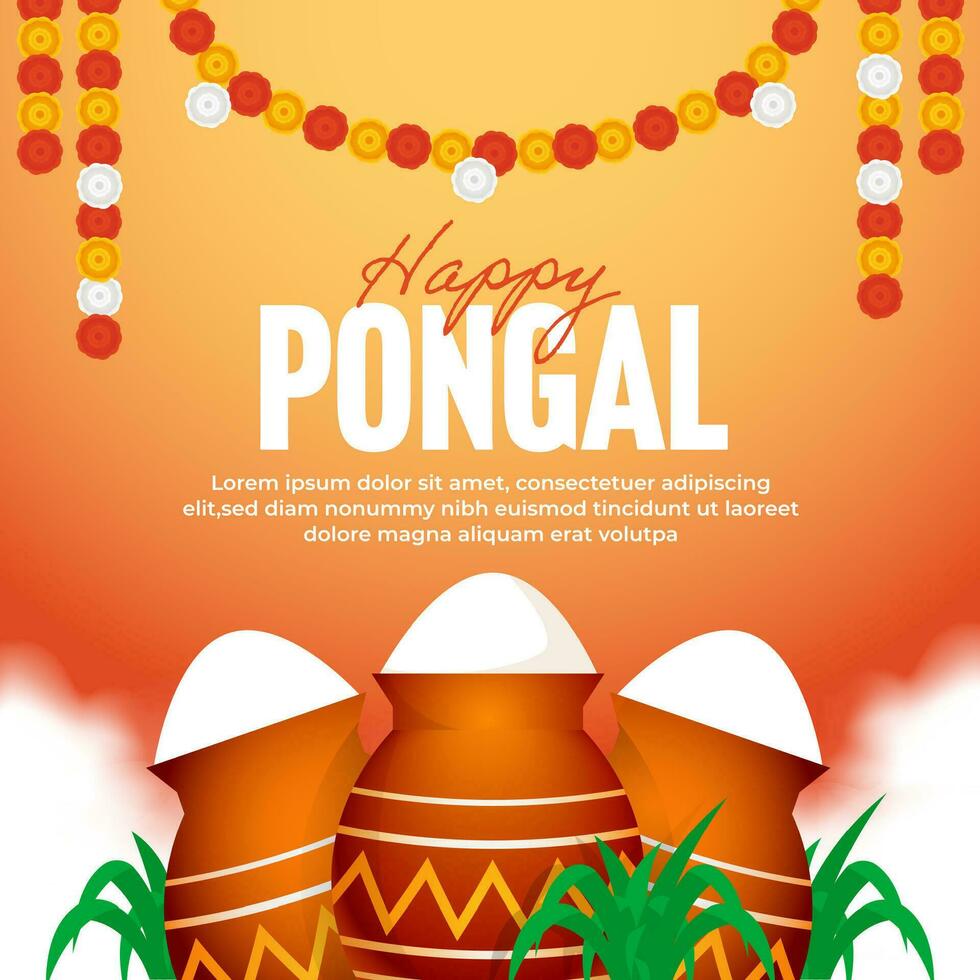 Happy Pongal religious festival of South India celebration. Vector illustration