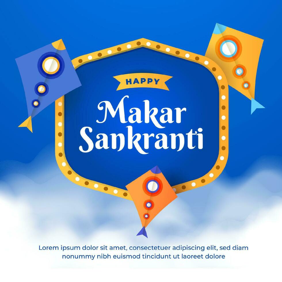 Happy makar sankranti indian kite festival social media post design template vector