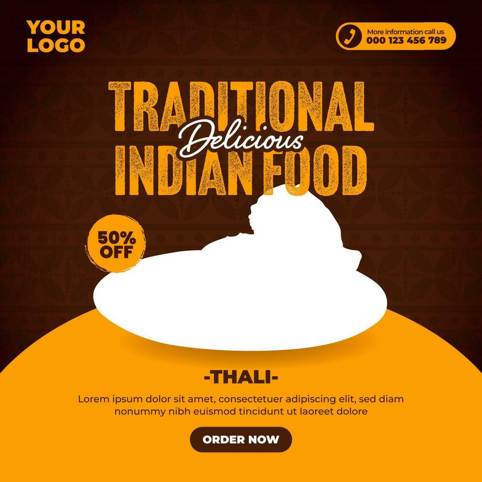 Delicious traditional indian food menu social media post design template vector