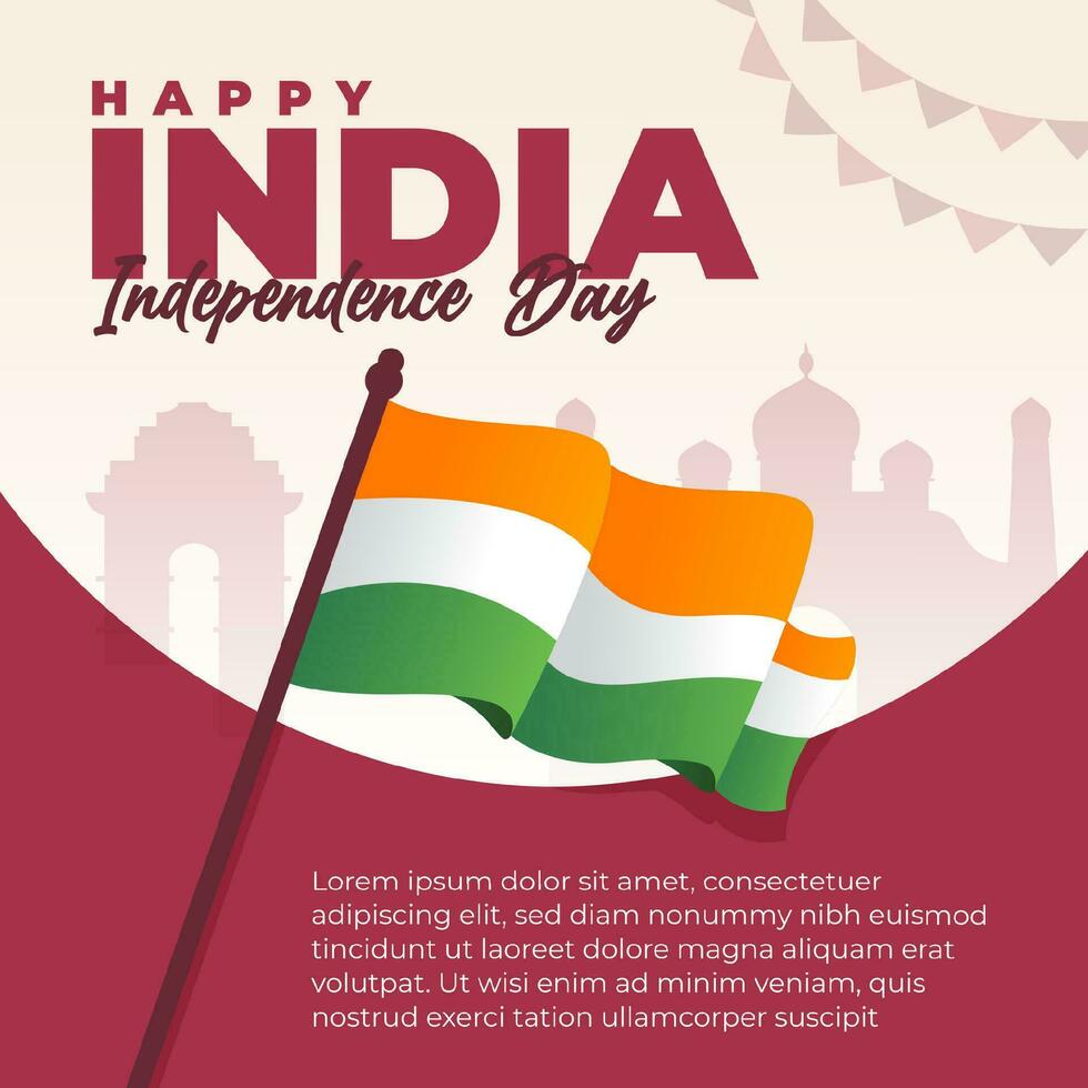 flat social media post design template for india independence day celebration vector