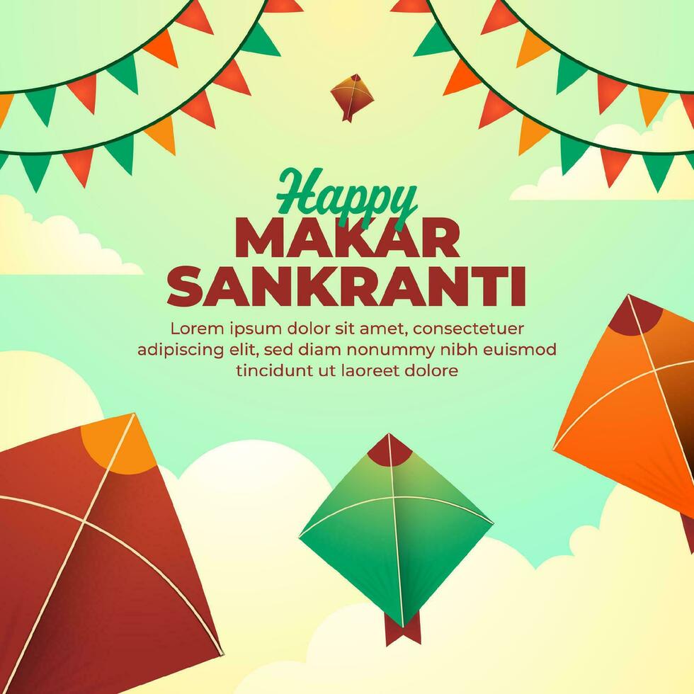 Happy makar sankranti indian kite festival social media post design template vector
