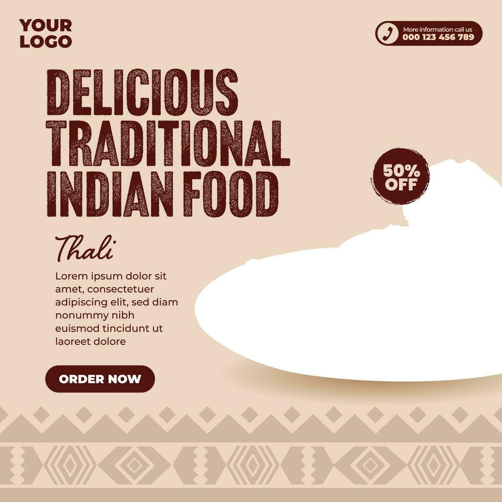 Delicious traditional indian food menu social media post design template vector