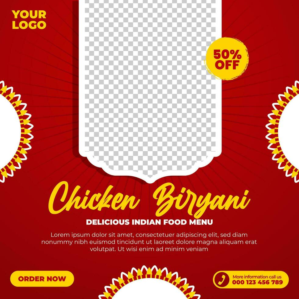 Delicious indian food menu for social media post and web banner template vector