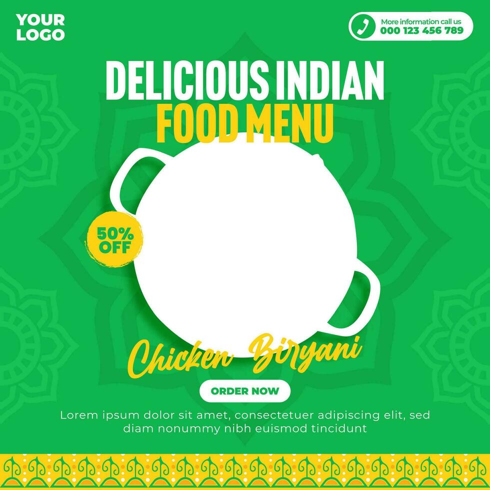 Delicious indian food menu for social media post and web banner template vector