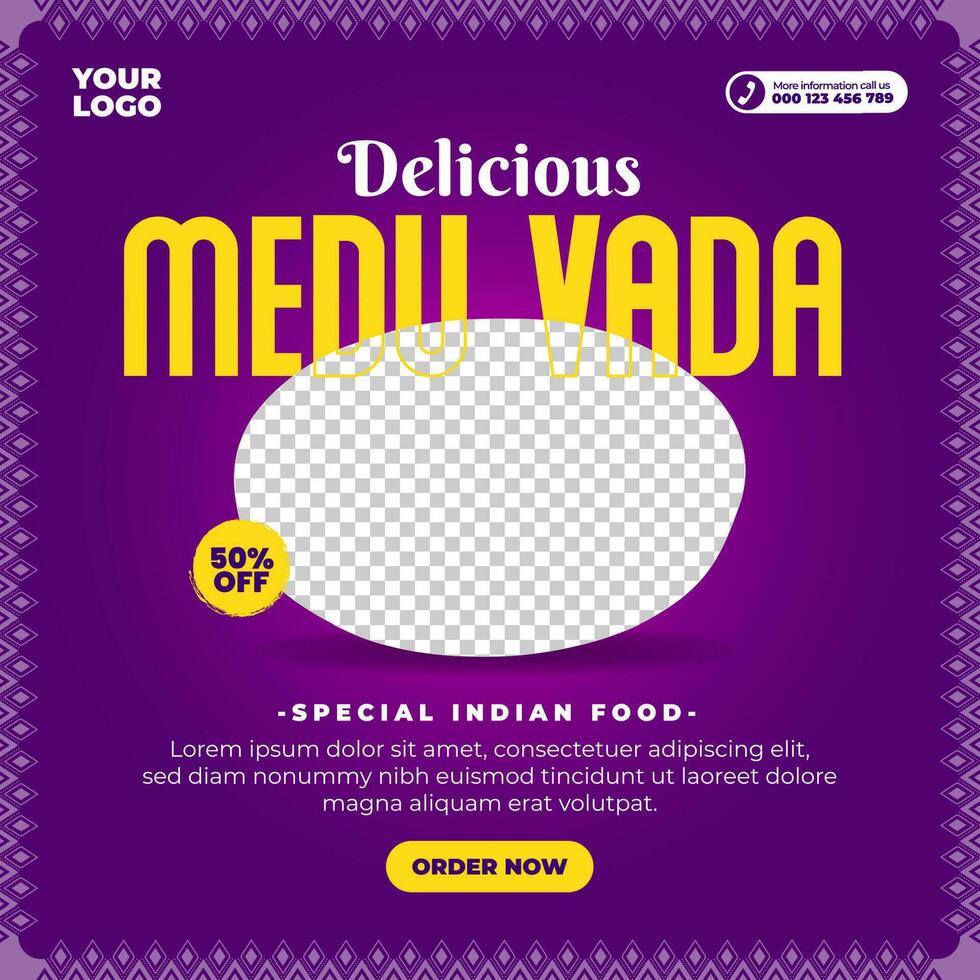 Delicious indian food menu social media post design template vector