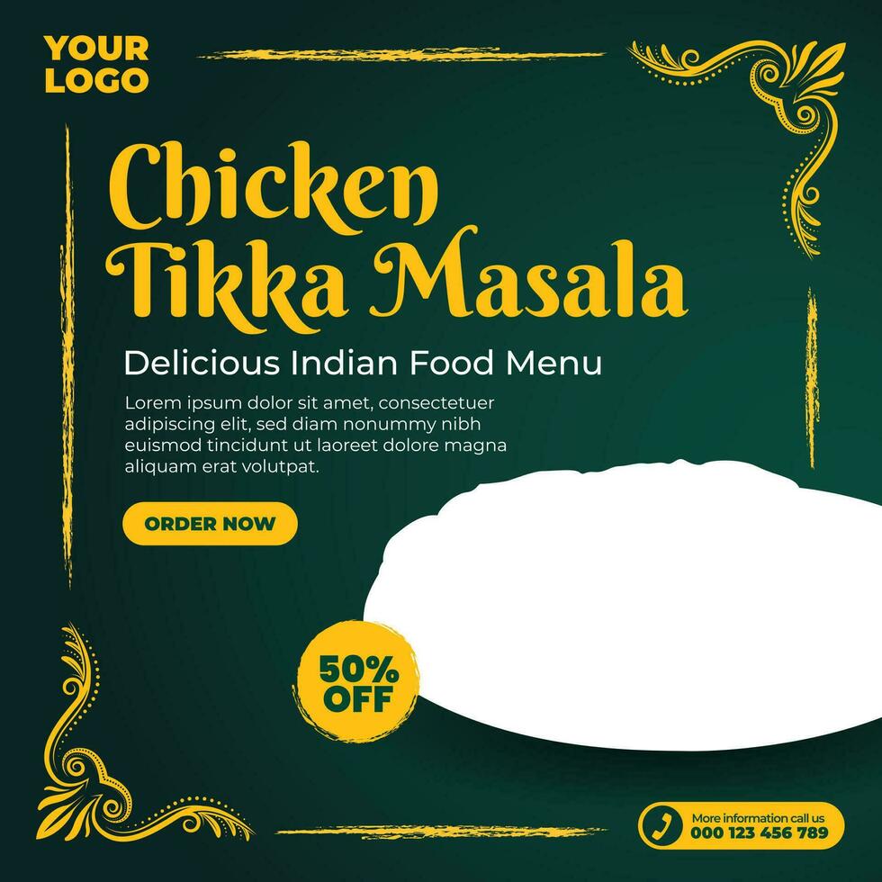 Delicious indian food menu for social media post and web banner template vector