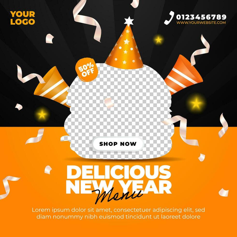New year special food menu template for social media post vector